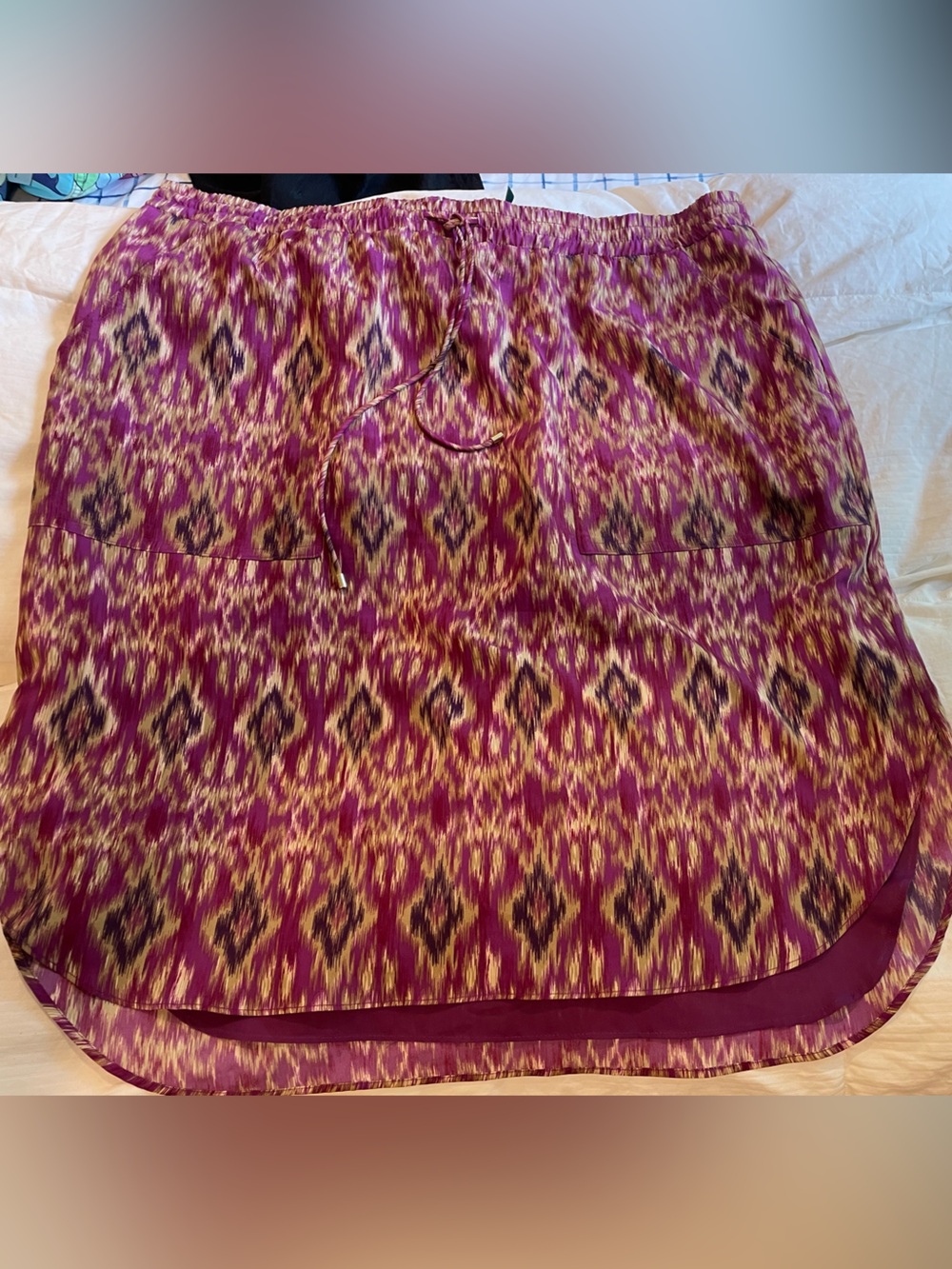 Ralph Lauren Purple Ikat Print Drawstring Midi Skirt